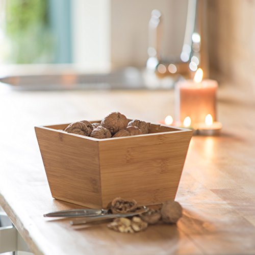 Relaxdays Nussschale mit Nussknacker, Bambus, eckig, Zange, 2-teiliges Set, H x B x T: ca. 10,5 x 16,5 x 16,5 cm, natur - 2
