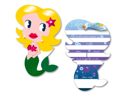 6 Einladungskarten * Meerjungfrau * für Kindergeburtstag von DH-Konzept // MEERJE017 // Kinder Geburtstag Party Mädchen Nixe Arielle Mermaid Einladung Karte Kinder Geburtstag Party