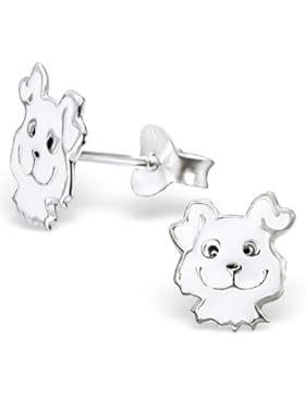 JAYARE Kinder-Ohrstecker Hunde 925 Sterling Silber Emaille 9 x 8 mm weiß Ohrringe