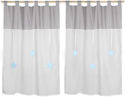 NURSERY &amp; KIDS ROOM CURTAIN-Grey &amp; white stars-decorative high quality tab top curtain kids curtain