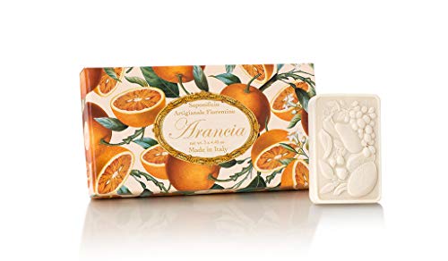 Jabón Naranja, pack regalo 3 pastillas de 125 g, Jabón italiano hecho a mano de Fiorentino, con relieve decorativo