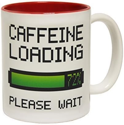123t Mugs CAFFEINE LOADING Ceramic Slogan Cup With Red Interior