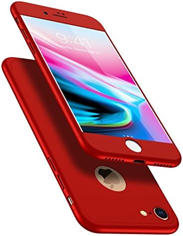 Losvick iPhone 7 Case, with [Tempered Glass Screen Protector] 360° Full Body Shockproof Ultra-Thin 3 in 1 Case,Anti-Scratch and Anti-Slip Hard PC Slim Cover for iPhone 7-4.7 inch - Red