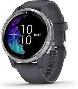 Garmin Venu, GPS Smartwatch with Bright Touchscreen Display, Features Music, Body Energy Monitoring, Animated Workouts, Pulse Ox Sensor and More, Granite Blue / Silver (No-Cost EMI Available)