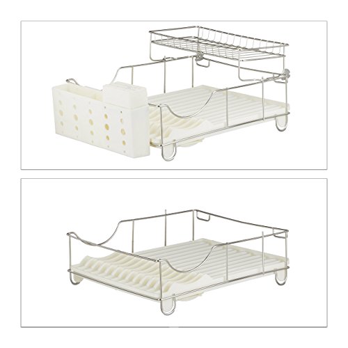 Relaxdays Abtropfkorb, Besteckhalter, Abtropfgitter Edelstahl, robust, H x B x T: ca. 22 x 50,5 x 34 cm, beige - 3