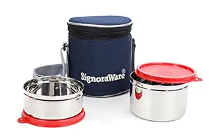 Signoraware Executive Stainless Steel Lunch Box Set, Set of 2, Red