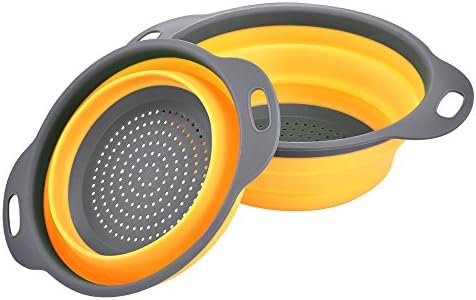 Enko Colander Set, Kitchen Foldable Silicone Filter, Environmentally Friendly Non-Toxic Easy to Clean, 2 Sizes Including 8-inch and 9.5-inch (Orange)