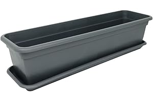 MePla - Jardinière de balcon Balcony 80 cm + soucoupe – anthracite – bac à fleurs – pot à plantes – bac à plantes en plastique résistant aux intempéries et aux UV