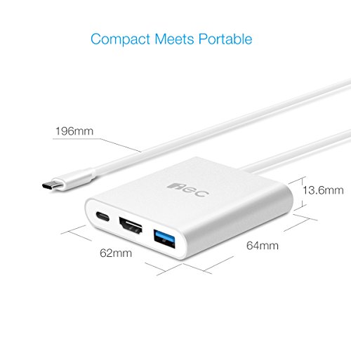 EC Technology Typ C USB 3.0 Hub mit Ladeanschluss&HDMI Port&Typ-C Port&USB 3.0 Port für Windows 7/8/10, Macbook OS 10.8 oder weitere Versionen, Chrome OS - 2
