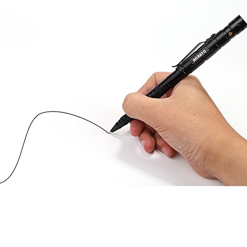 ACRATO Aluminium Tactical Pen Kubotan Kugelschreiber mit Glasbrecher und LED Lampe zur Selbstverteidigung Campingwerkzeug Militärwerkzeug Multifunktional Schwarz - 4