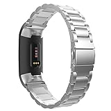 MoKo für Fitbit Charge 3 Armband, Edelstahl uhrenarmband ersatzarmband Handgelenk Strap Band mit Abnehmbare Metallschnalle für Fitbit Charge 3, Armbandlänge 5.51'-8.46' (140mm-215mm) - Silber