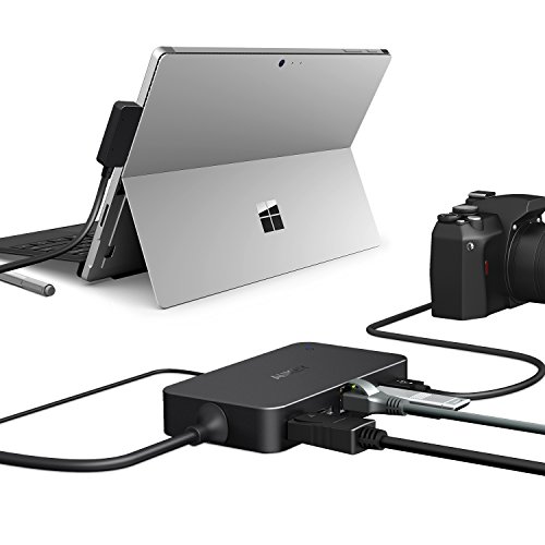 AUKEY Surface Dock Hub mit Dual USB 3.0 Ports, USB 2.0 Port, Audio Output, DisplayPort, HDMI Output und RJ45 Gigabit Ethernet Power Adapter für Microsoft Surface 3, Surface Pro 4 - 4