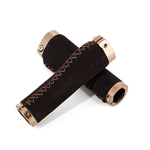 Top Elecs Fahrrad MTB Fahrrad Lock-on Comfort Leder Lenkerhandgenäht Griffe (Flat Leder) - 4