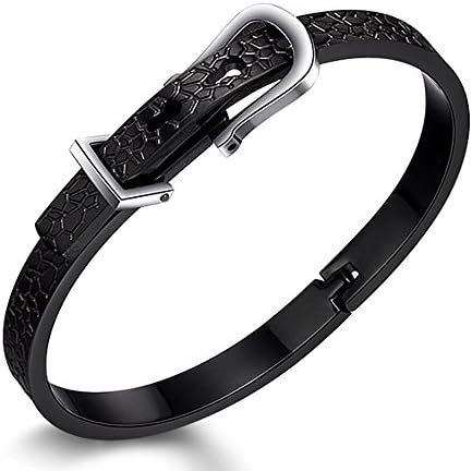 Ashley Jewellery Womens Stainless Steel Alligator skin Bracelet Bangle Cuff Silver Belt Buckle Classic