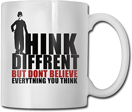 BigKin Think Different But Dont Believe Everything You Think Coffee Ceramic Mug Tea Cup For Drinking 11oz / 4"*3.3"