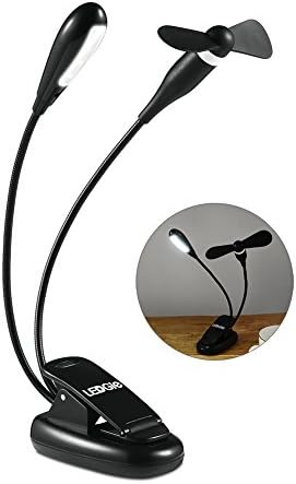 LEDGLE Rechargeable Book Light Clip-on Reading Light with Mini Fan, 3-Level Brightness, 4 LED Beads, Charger and USB Cable Included