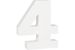 Rayher MDF-Zahl 4, weiß, 9,4 x 11 cm, Stärke 2 cm, 3D-Zahl Holz, Holz-Zahlen FSC zertifiziert, 64604102