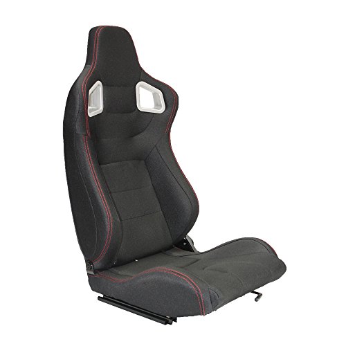 MODAUTO Asiento Deportivo Coche, Semibaquet Ajustable, de Tela, con Ríeles incluidos, Conductor y Pasajero, Universal para Coche y Simulador de Conducción, Modelo N780L, Negro