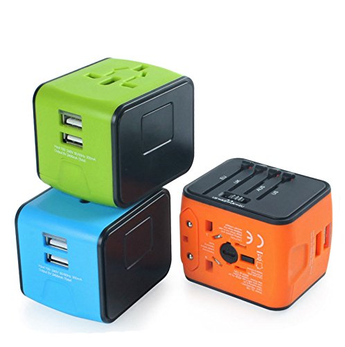 yugee® Modelo 2016 toma de viaje adaptador Universal Adapteur internacional con 2 USB, Adapteur Cargador USB con protección contra cortocircuitos y de tensión 100% seguro para más de 160 Países, EU UK USA Australia Japón China Brasil Argentina etc. Color Naranja con compartimento donnée - Imagen 7