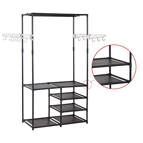 WOLTU SR0028 Kleiderständer mit Ablage Kleiderstange Garderobenständer Wäscheständer Teleskop Hängeregal,87x44x158cm, Schwarz - 6
