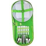 HANSHI Cubiertos de acampada camping Cubiertos Set viaje Juego de picnic con vajilla cubiertos y bolsa orden funda para 2 personas Maravillas Bar para montañismo Outdoor Viaje xtc01