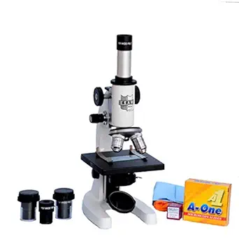 ESAW SM-02 Student Compound Microscope (Magnification 100X-675X) with 10X and 15X Wide Field Eyepieces Kit (50 Blank Slides, Cover Slips)