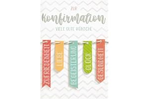 Perleberg Karte zur Konfirmation - Lifestyle Collection - Glückwunschkarte Konfirmation mit Papierwimpel - Konfirmationskarte mit farblich passendem Umschlag in 11,6 x 16,6 cm