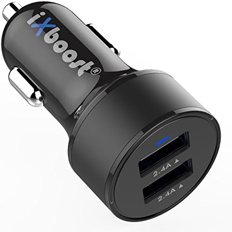 iXboost iX-2S 4.8A 24 Watts High Speed Dual USB Car Charger Car Adapter with Intelligent IC 2 Port charging device for all Smartphones e.g. Samsung / HTC / Huawei / LG / OnePlus / iPhone 7 etc. black …