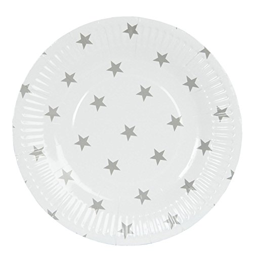 spécification 62973ZI Clayre & Eef - Assiettes en papier - Assiette jetable - ... usage unique (x10) - 'toiles - Argent'e ca. 18,5
