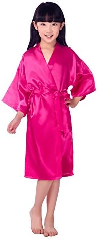 JZLPIN Childrens Unisex Girls Satin Silk Kimono Robe Dressing Gown Sleepwear Nightwear Loungewear For Spa Wedding Party Dress Rose Red Size 6 - (height 90-100cm)