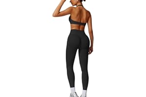 JN JANPRINT Seamless Gym Sets for Women 2 Piece Halter Backless Sports Bras Hidden Scrunch Leggings Yoga Outfits Workout Tracksuit