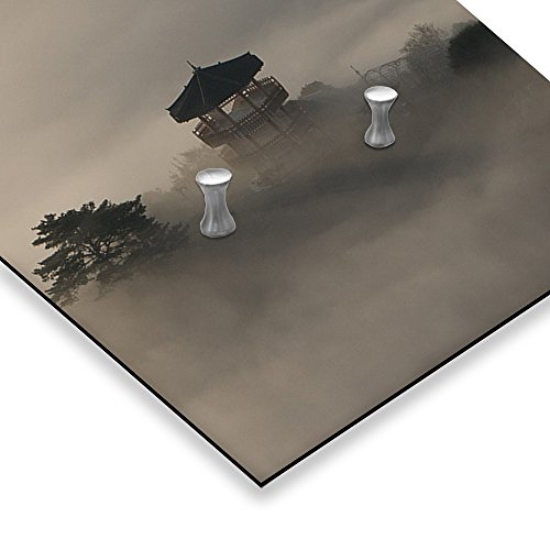 Feeby, Deco Panel Aufhänger, Kleiderhaken, Wandgarderobe, Garderobe, Wandecor Bilder mit hänger, 5 haken, NEBEL, BÄUME, NATUR, AUSSICHT, LANDSCHAFT, GRAU, GRÜN