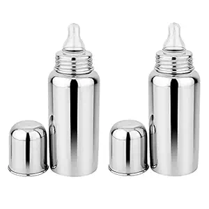 KIRTI Baby Milk Feeding Bottle with Stainless-Steel & BPA-Free Sipper Nipple Absolute Light Weight Leakage Proof Easy Clean Design - 250 ML ( Pack of 2 )