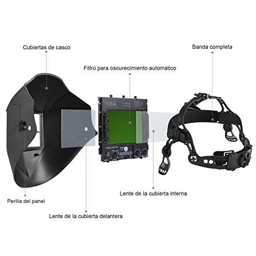Casco de soldadura, Tacklife-PAH03D-Caretas para soldar 100*73 mm gran ventana, casco solar de 1/1/1/1 de Oscurecimiento Automaticamente 4 sensores 4-8/9-13 de color completo con 6 lentes