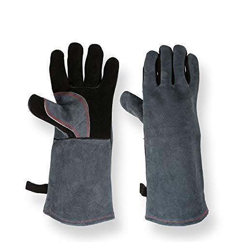 examen Gants de soudage en Cuir forgé résistant à la Chaleur et au feu, Mitaines pour Support de Gril/chaudière/Soudeur TIG/MIG/cuisinière/cheminée/Barbecue/Gant de Manipulation pour Animaux AV