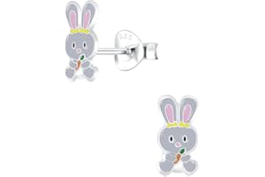 Adorables pendientes de conejo Laimons de plata de ley 925. Joya perfecta para niñas y amantes de los animales, Plata de ley Plata esterlina Esmalte