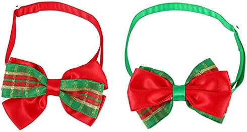FUNDIY 2pcs Christmas Costume Fancy Dress Plaid Pet Dog Cat Bow Tie Collar Adjustable Bowties Neckties Pet Grooming Accessories Decor
