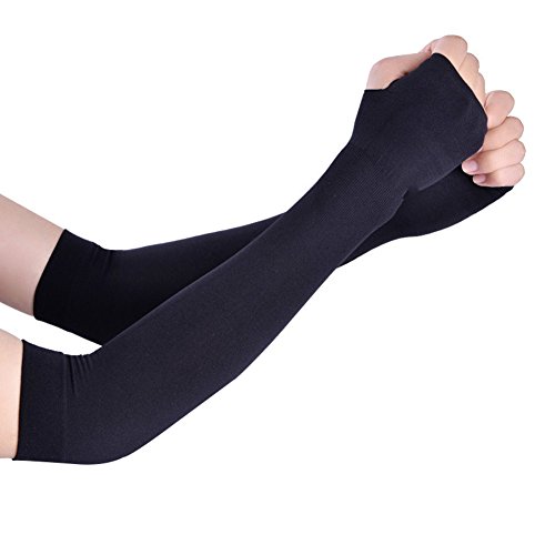 Qingsun Manches de Bras avec Gants de Protection Anti UV pour le Vélo, la Pêche, la Conduite, le Golf(Noir)