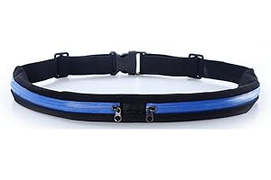 GUTEINTE Sac banane de sport avec 2 poches pour téléphone portable, iPhone, casque, clés, argent, ceinture réglable pour fitness, camping, cyclisme, jogging, voyage, bleu, Adaptateur universel de voyage