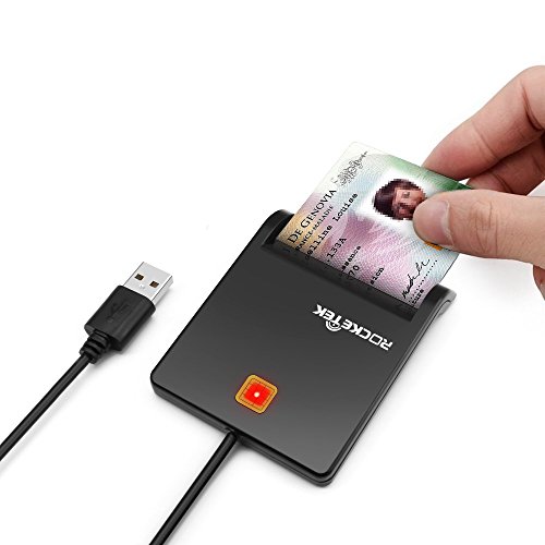 Rocketek USB Chipkartenleser / SmartCard Reader | Plug&Play | Power/Status-LED | USB bus-powered | HBCI Fähig | Windows 10-kompatibel | schwarz (Hochglanz)