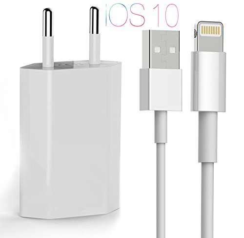 Preisvergleich Produktbild OKCS iPhone Ladeset Ladekabel / Datenkabel / Lightningkabel 1m + 1A USB Netzteil für iPhone 7, 7 Plus, 6s, 6s Plus, 6, 6 Plus mit Lightninganschluß - in Weiß