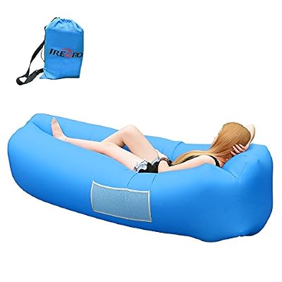 iRegro Hamac Gonflable canapé avec oreiller intégré et sac de rangement, canap gonflable, sofa gonflable, léger Portable étanche Polyester Air Sofa gonflable Lounger, Air lit plage chaise longue pour Travelling, piscine, Camping, parc, plage, jardin