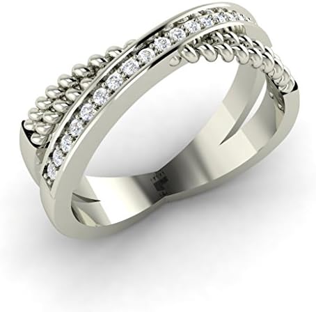Silvernshine Jewels 0.11 Ct Sim Diamond Criss Cross Women Wedding Band Ring 14K White Gold Fn