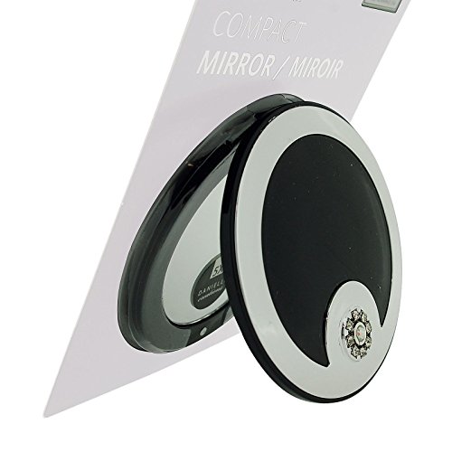 Compact Mirror 5x Magnification & True Image Black & Silver Tone Crystal Cover SC970