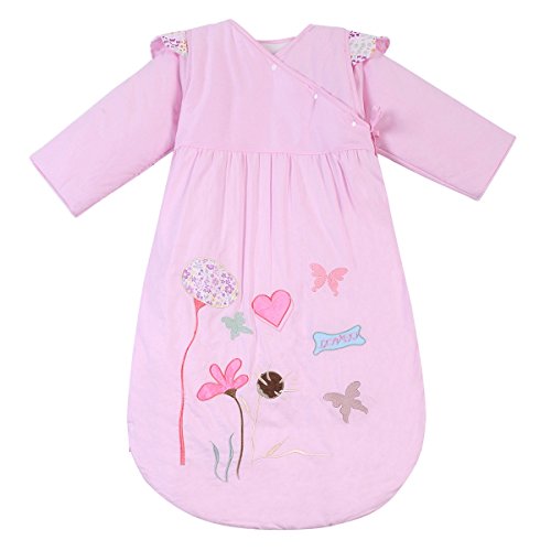 HAPPY CHERRY Autumn Baby Sleeping Bag Long Sleeves SleepSack Wearable Blanket - Lotus Flower - Pink - Quilted Cotton - Suitable Height(23.62-35.43inch) - 6 Months-2 Years