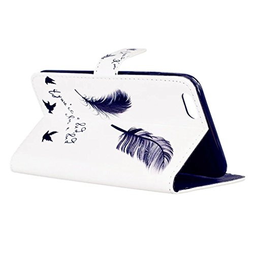 MUTOUREN für iphone 6 6S (4.7 Zoll) Hülle Schutzhülle PU Leder Bookstyle Handyhülle Brieftasche Wallet Schale Portemonnaie Klapphülle mit Standfunktion Taschen kratzfeste Stoßfest Magnetic Snap Bumper Schale – Schwarz Feder + Stylus Touch Pen - 5