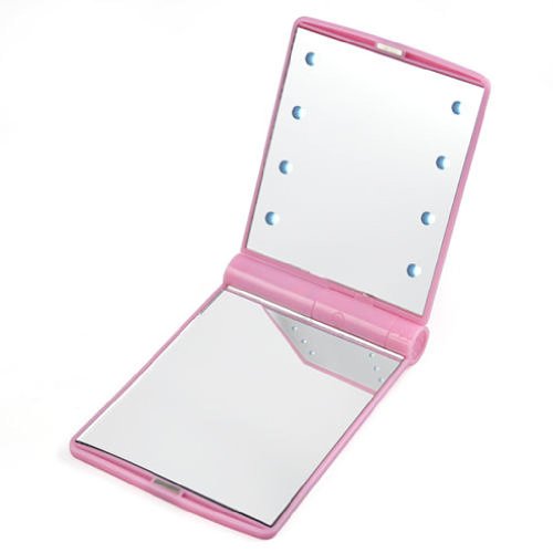 Gleader LED Pocket Handbag Compact makeup mirror foldable with lights cosmetic handheld - Pink