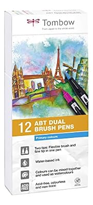 Tombow ABT-12P-1 Dual Brush Pen Lot de 12 Feutres pinceau à deux pointes Couleurs Primaires