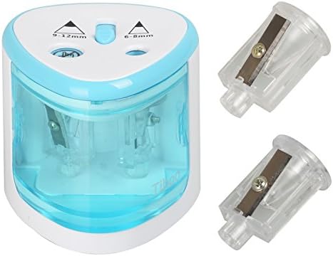 EarthSafe Automatic Pencil Sharpener Dual Hole Electric Pencil Sharpener with Auto-Stop Feature and Replacable Knife Holder for 6-8mm and 9-12mm Pencils (Blue)