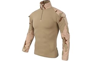 Czen Chemises Militaires Tactiques pour Hommes Chemise à Manches Longues Camo Chemise à Manches Longues à Fermeture éclair 1/4 Chemise de randonnée de l'armée en Plein air